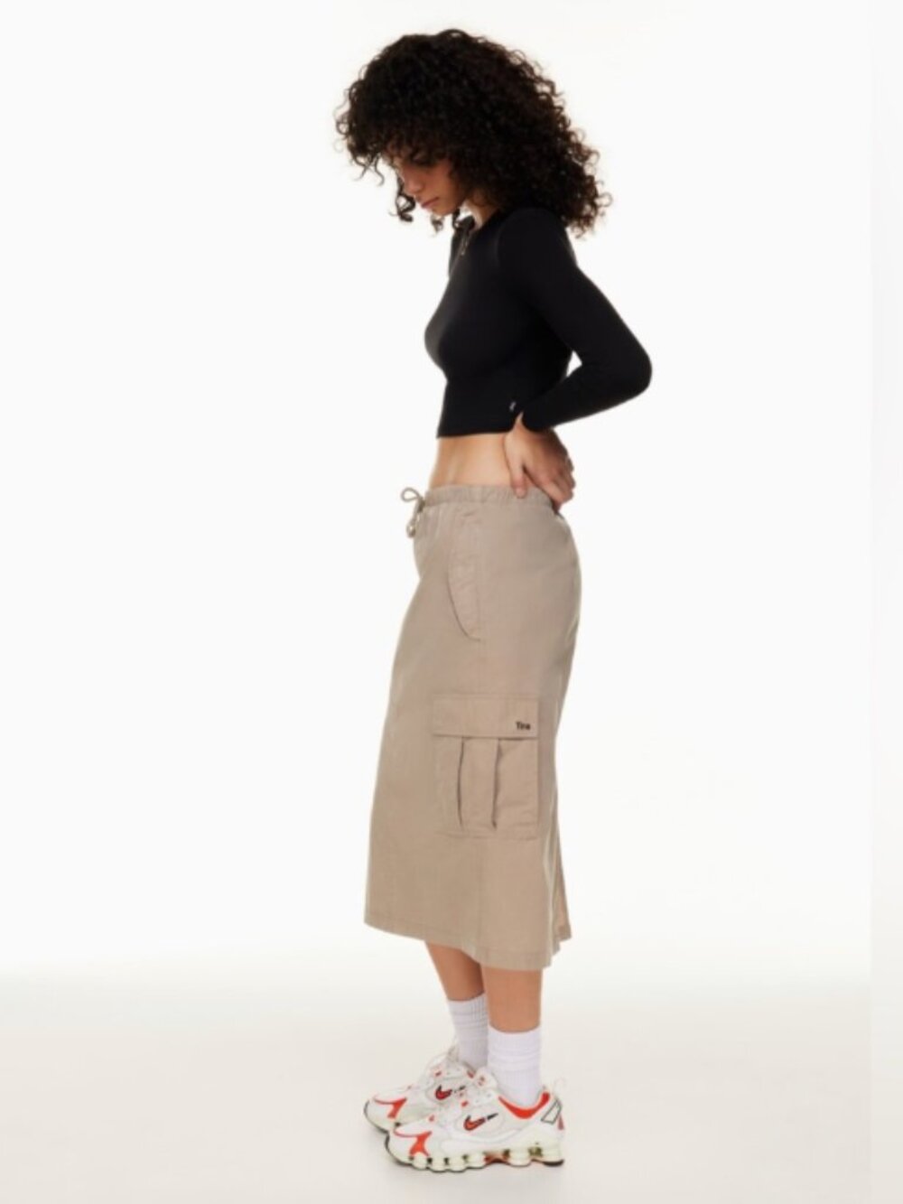 TNA Aritzia Cargo Midi Skirt XS Green Utility Parachute Drawstring Pocket Skirt